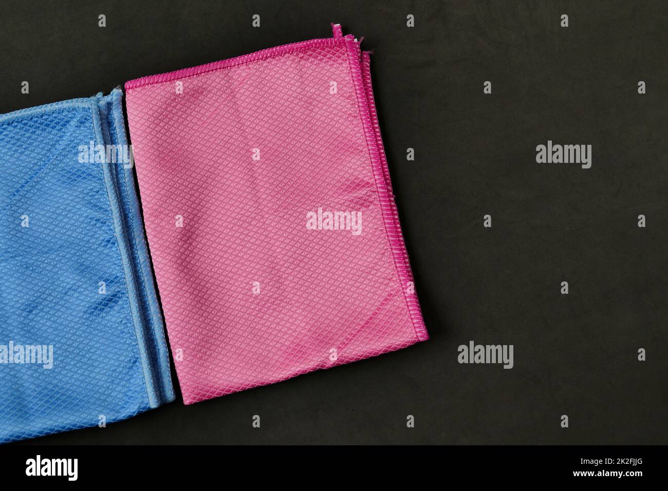 close-up microfiber cloths for multi-purpose cleaning, cleaning cloths in various colors Stock Photo