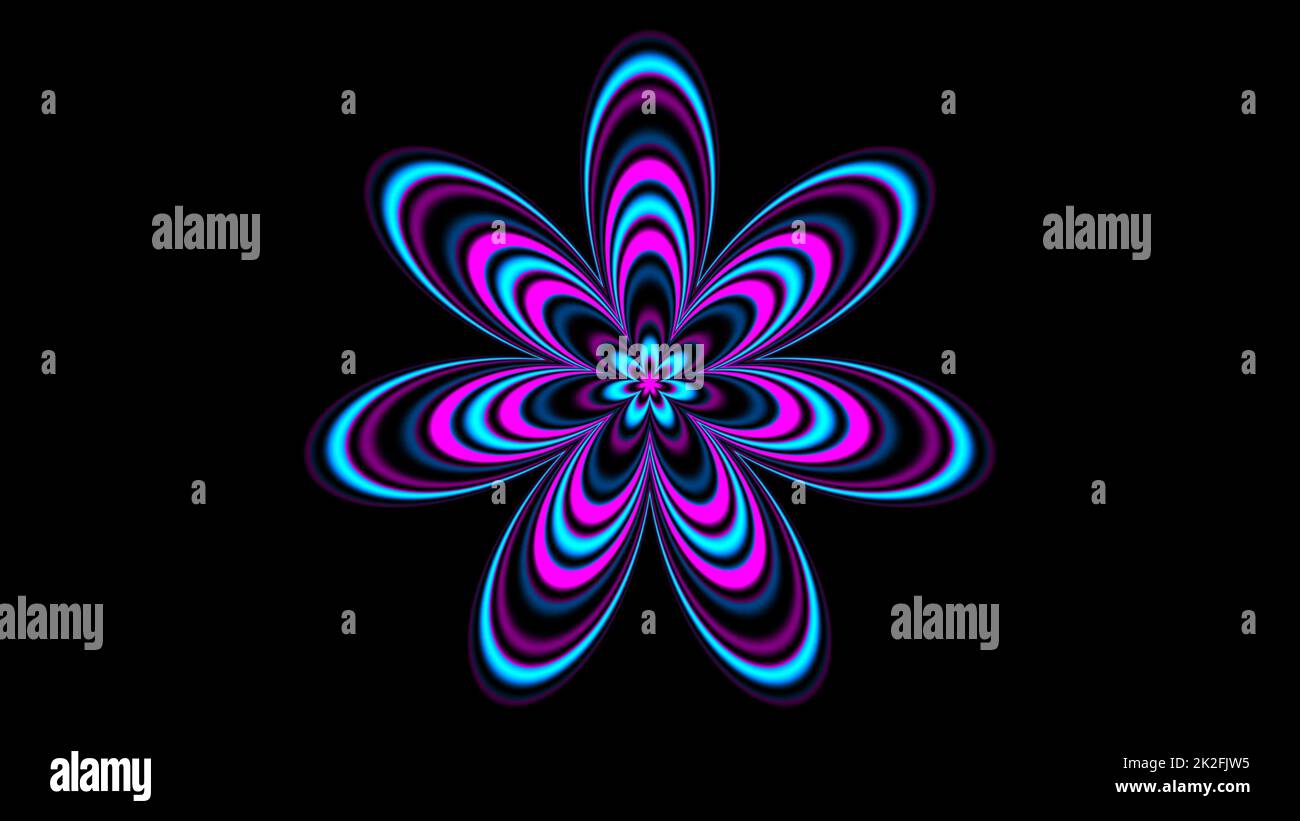 Illustration of Psychedelic flower shape over black Stock Photo