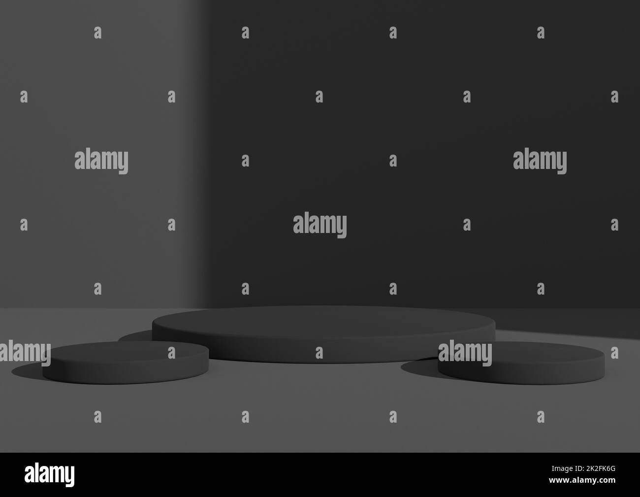 3D rendering of product display with three podiums or stands. Simple ...