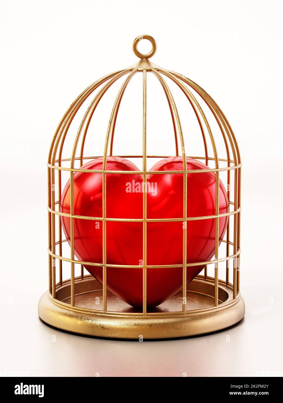 Red heart locked in gold birdcage. 3D illustration Stock Photo - Alamy