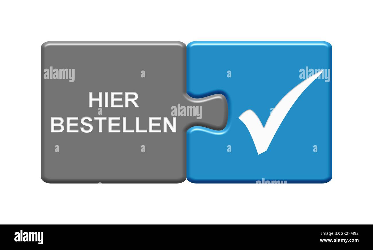 Order here german - Puzzle Button 3d illustration Stock Photo