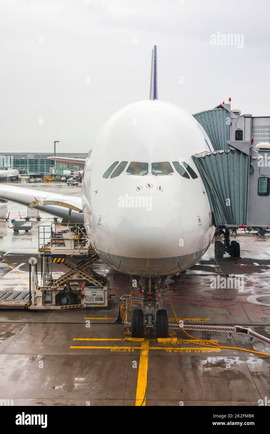 Airbus an airport in rainy weather Stock Photo