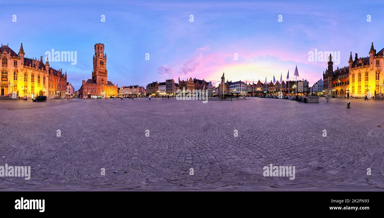 Brugge Grote Markt square with Belfry. Bruges, Belgium Stock Photo