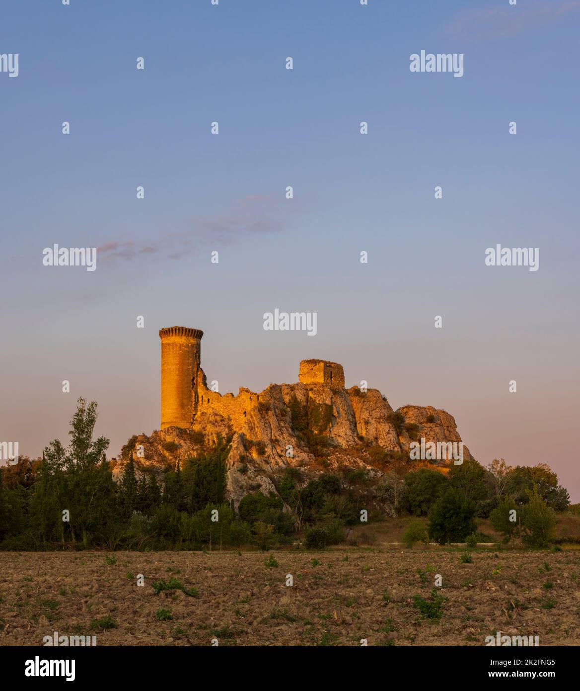 Chateau de lÂ´Hers ruins near Chateauneuf-du-Pape, Provence, France Stock Photo