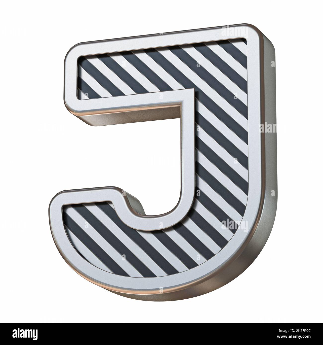 Stainless steel and black stripes font Letter J 3D Stock Photo