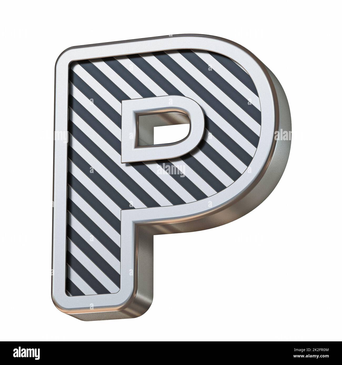 Stainless steel and black stripes font Letter P 3D Stock Photo