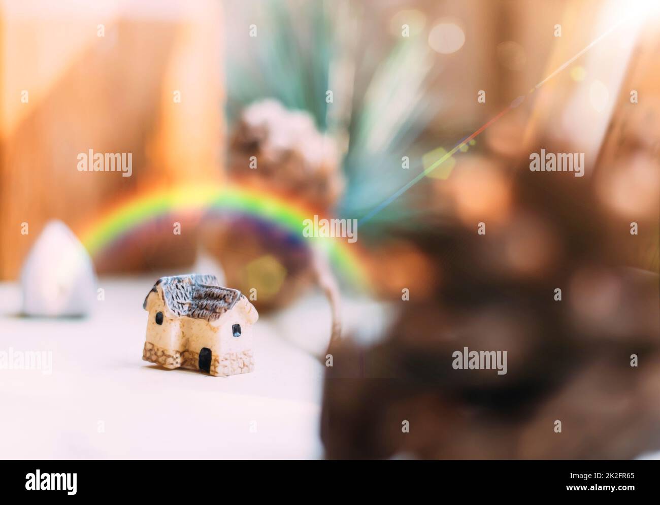 rainbow over ahouse, good optimistic prospects of the real estate industry future Stock Photo