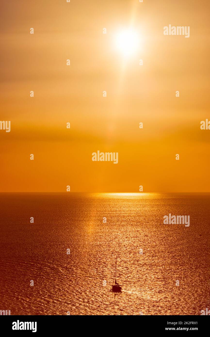 Yacht silhouettes in Aegean sea on sunset Stock Photo - Alamy