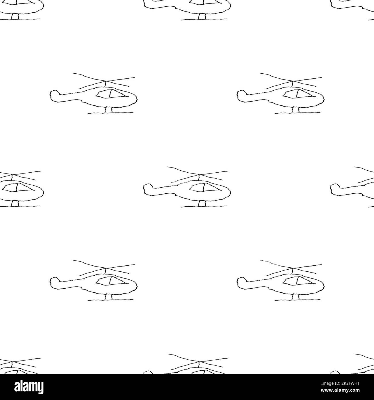 Cartoon Sketchy Helicopter Drawing Motif Pattern Stock Photo