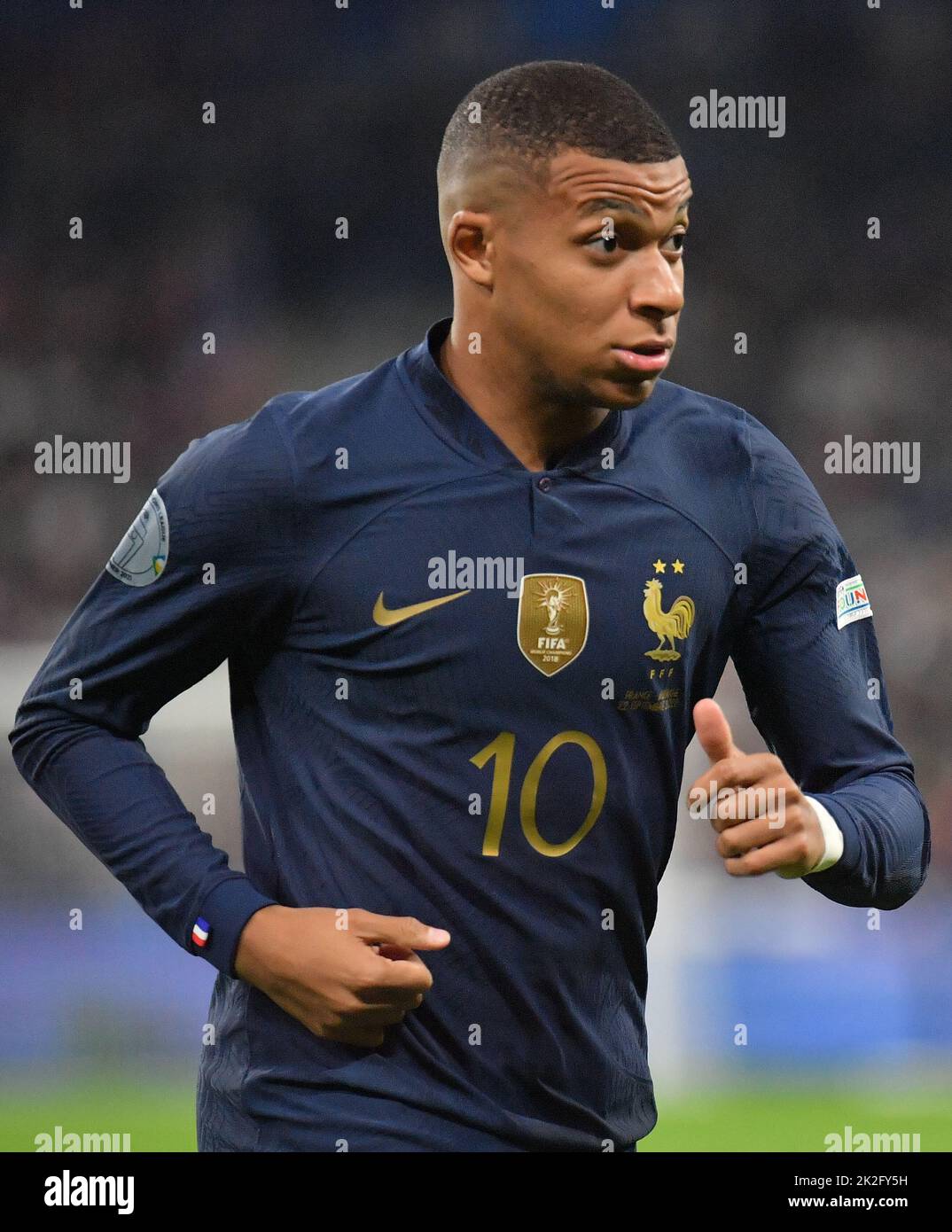 Saint Denis, France. 22/09/2022, France’s Kylian Mbappe during the UEFA