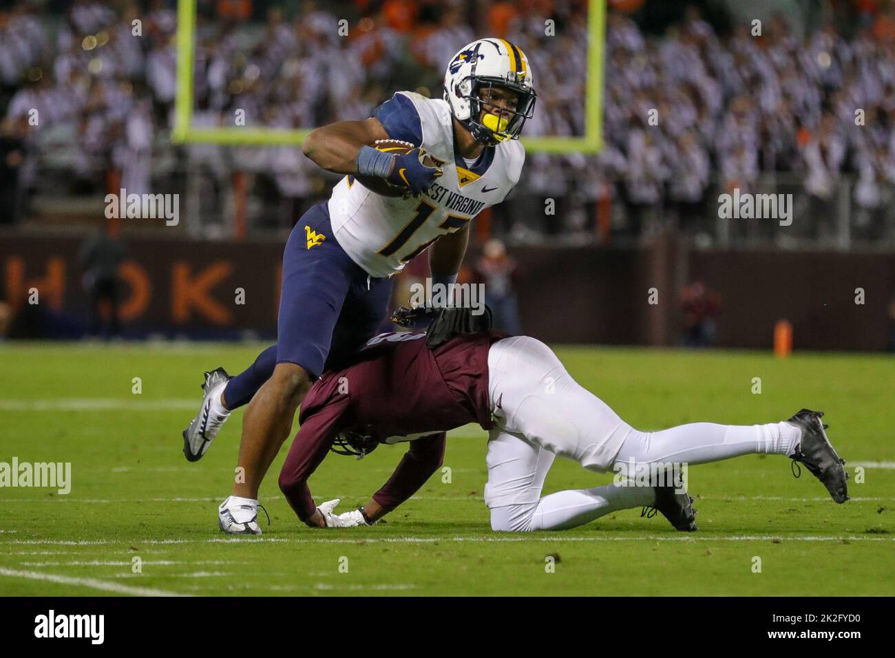 Blacksburg, Virginia, USA. 22nd Sep, 2022. West Virginia Mountaineers tight end CJ Donaldson (12