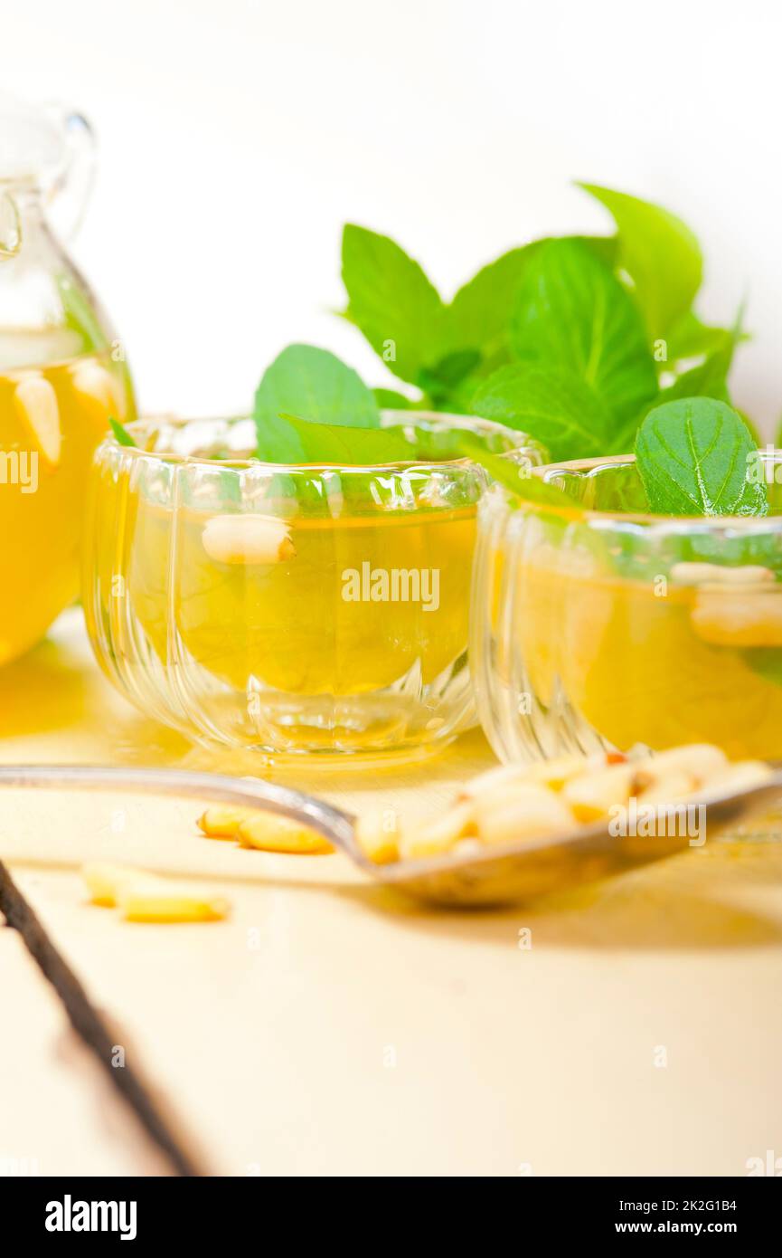 Arab traditional mint and pine nuts tea Stock Photo Alamy