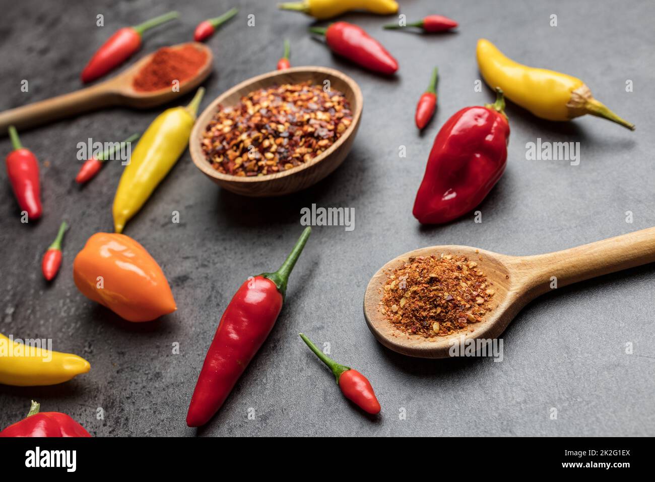 Variety of fresh and dried chili peppers Stock Photo - Alamy