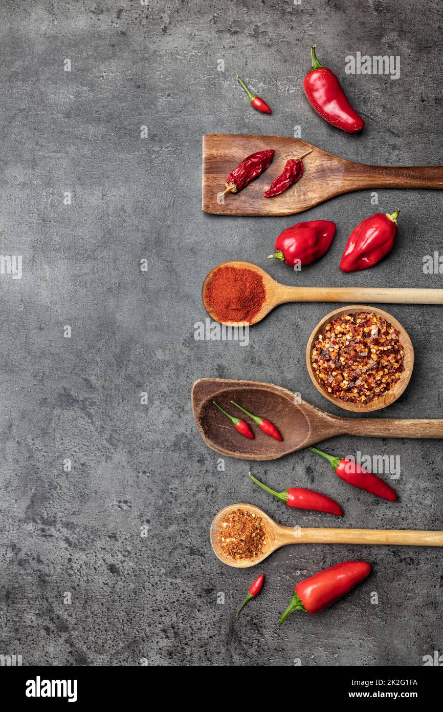 Variety of fresh and dried chili peppers Stock Photo - Alamy