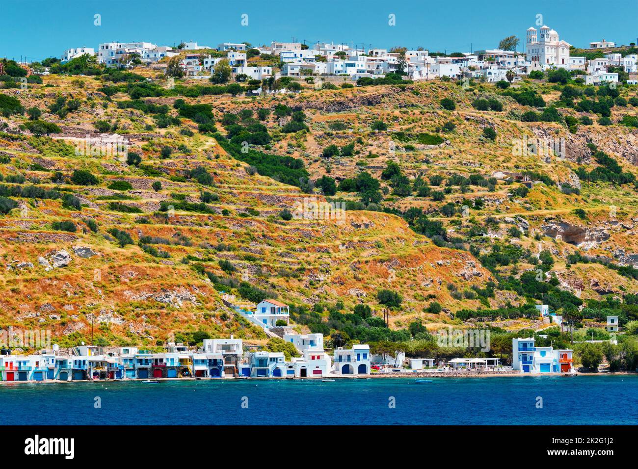 Klima and Plaka villages on Milos island, Greece Stock Photo