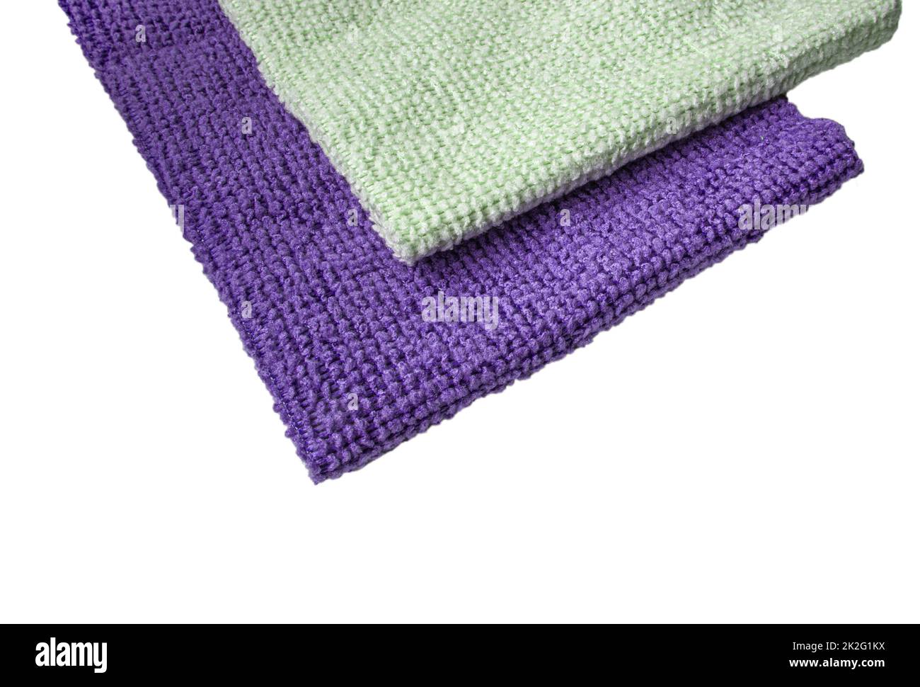 Purple and light green microfiber fabric, highlighted on a white