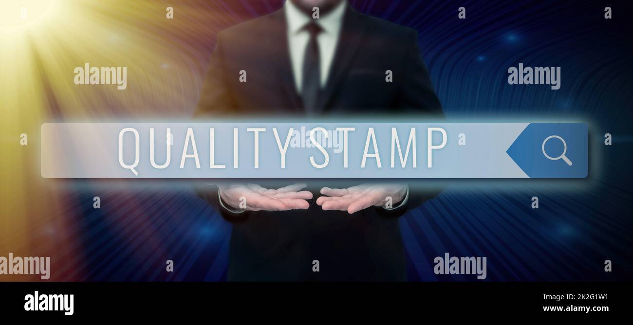 Text sign showing Quality Stamp. Business overview Seal of Approval ...