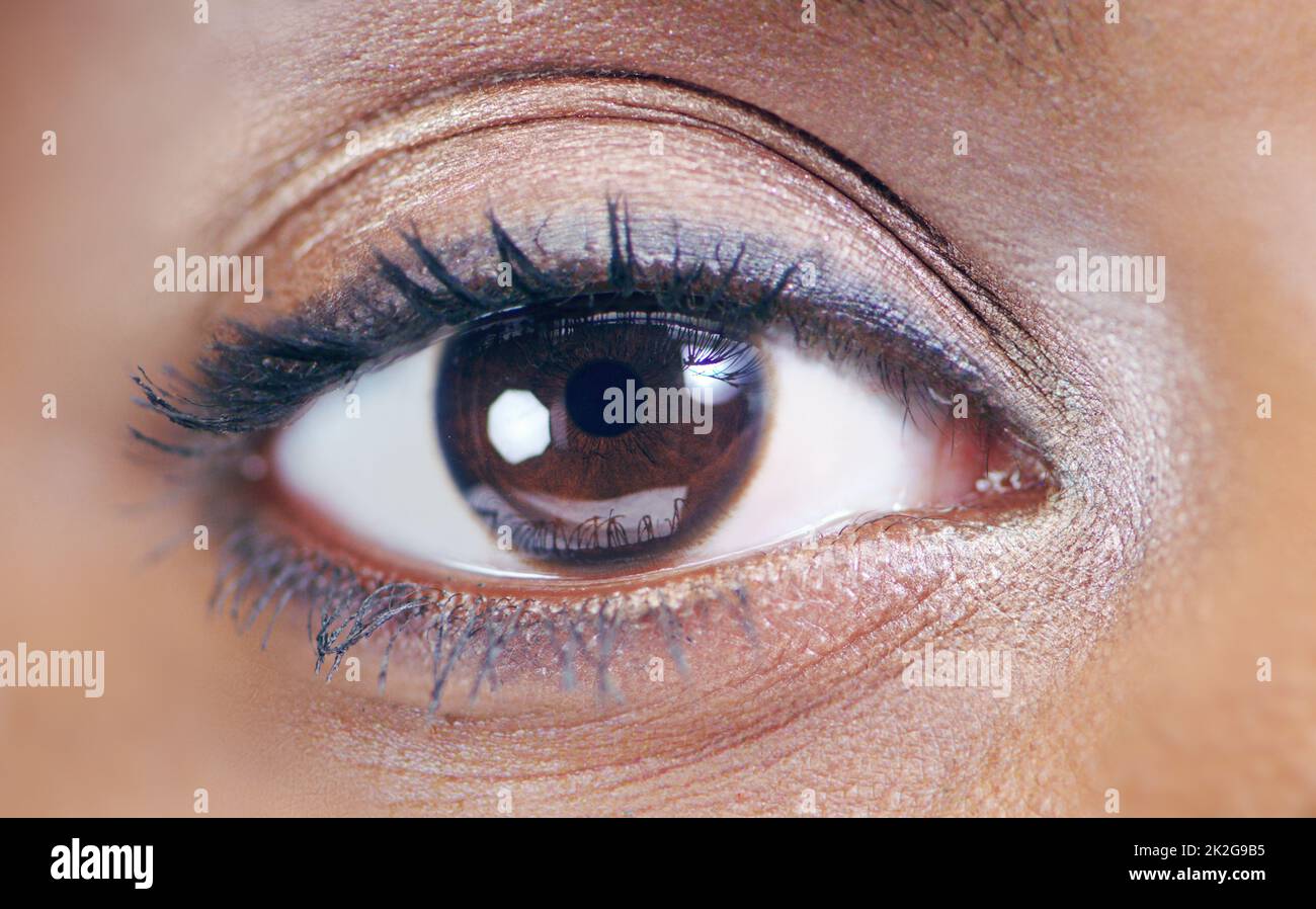Come take a closer look. Closeup beauty shot of a young womans eye. Stock Photo