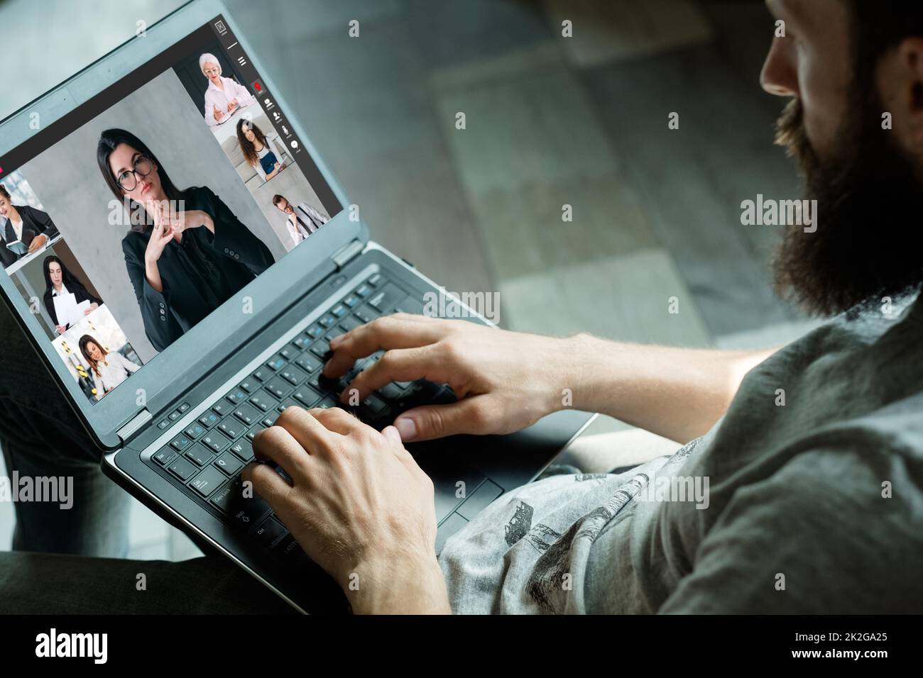 Online interview. Video meeting. Digital conference. Relaxed man using ...