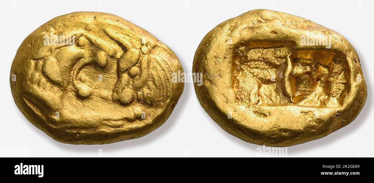 6166. Lydian gold coins, dating c. 56-520 BC. first gold coins known. Stock Photo