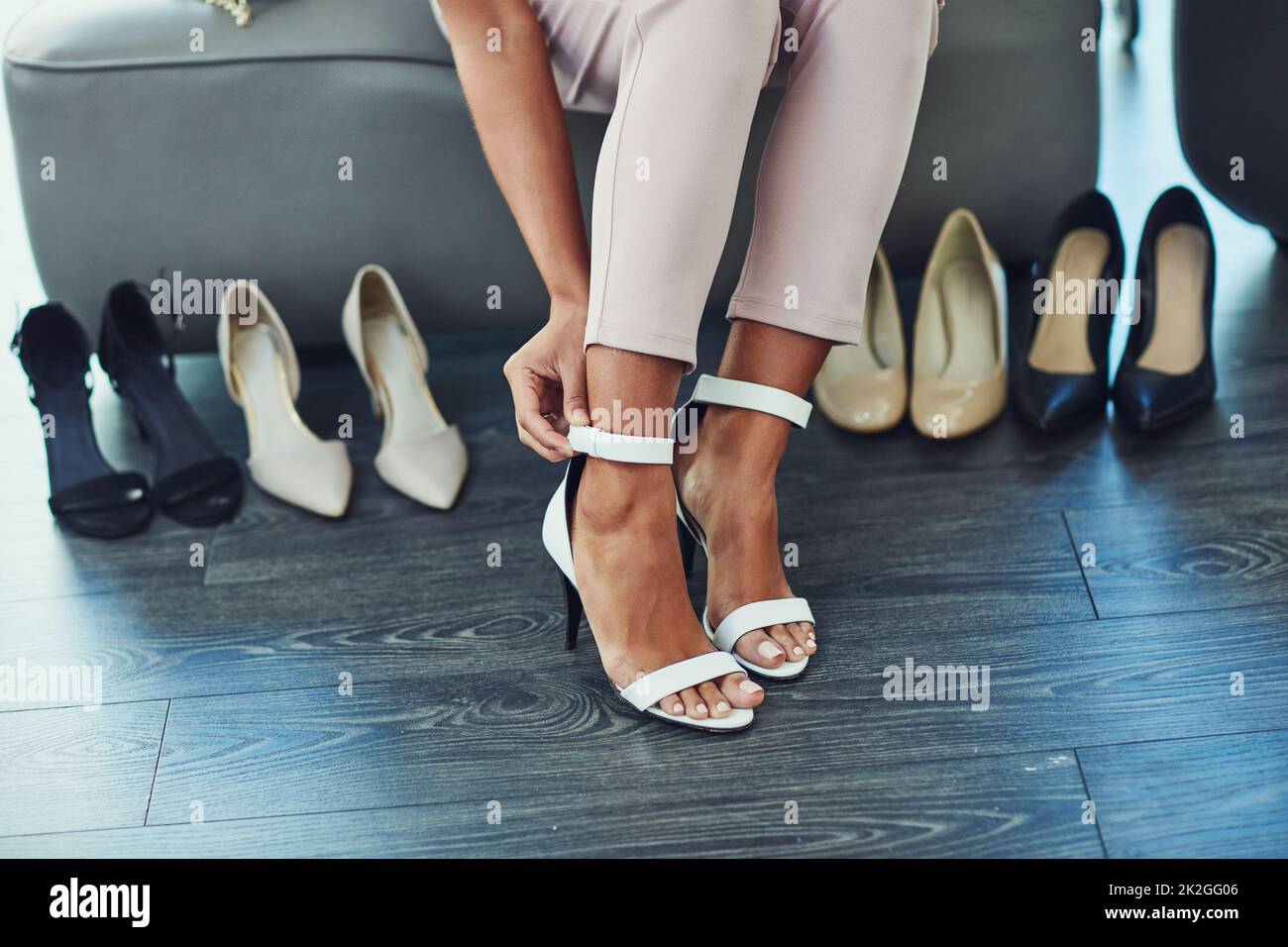 Woman trying shoes store hi res stock photography and images