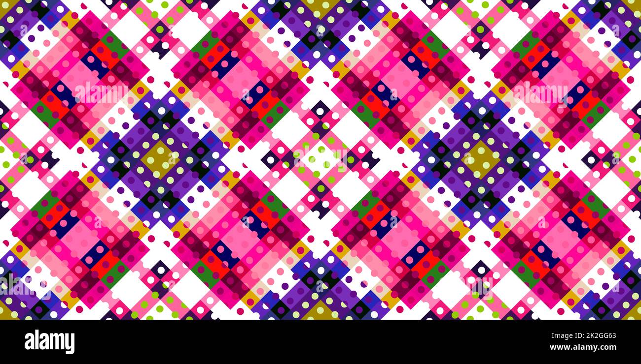 Whimsical geometric pixel pattern. Playful fun kaleidoscopic pink ...