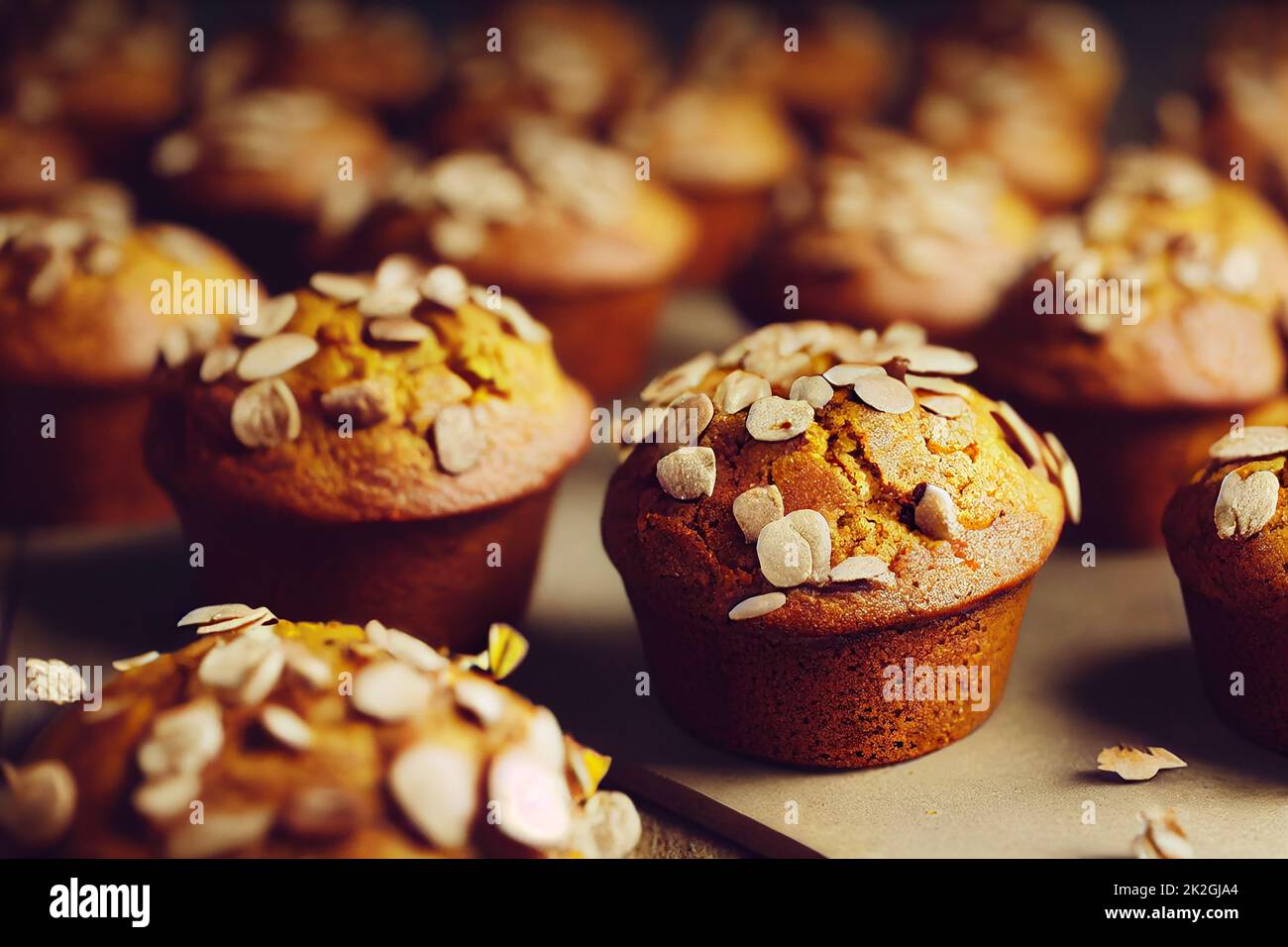 Sweet homemade healthy pumpkin muffins, vegan baked food, autumn dessert, traditional fall recipe idea, food photography and illustration Stock Photo