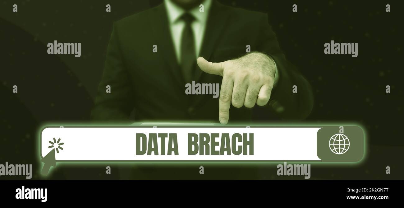 Writing displaying text Data Breach. Business idea security incident where sensitive protected information copied Stock Photo