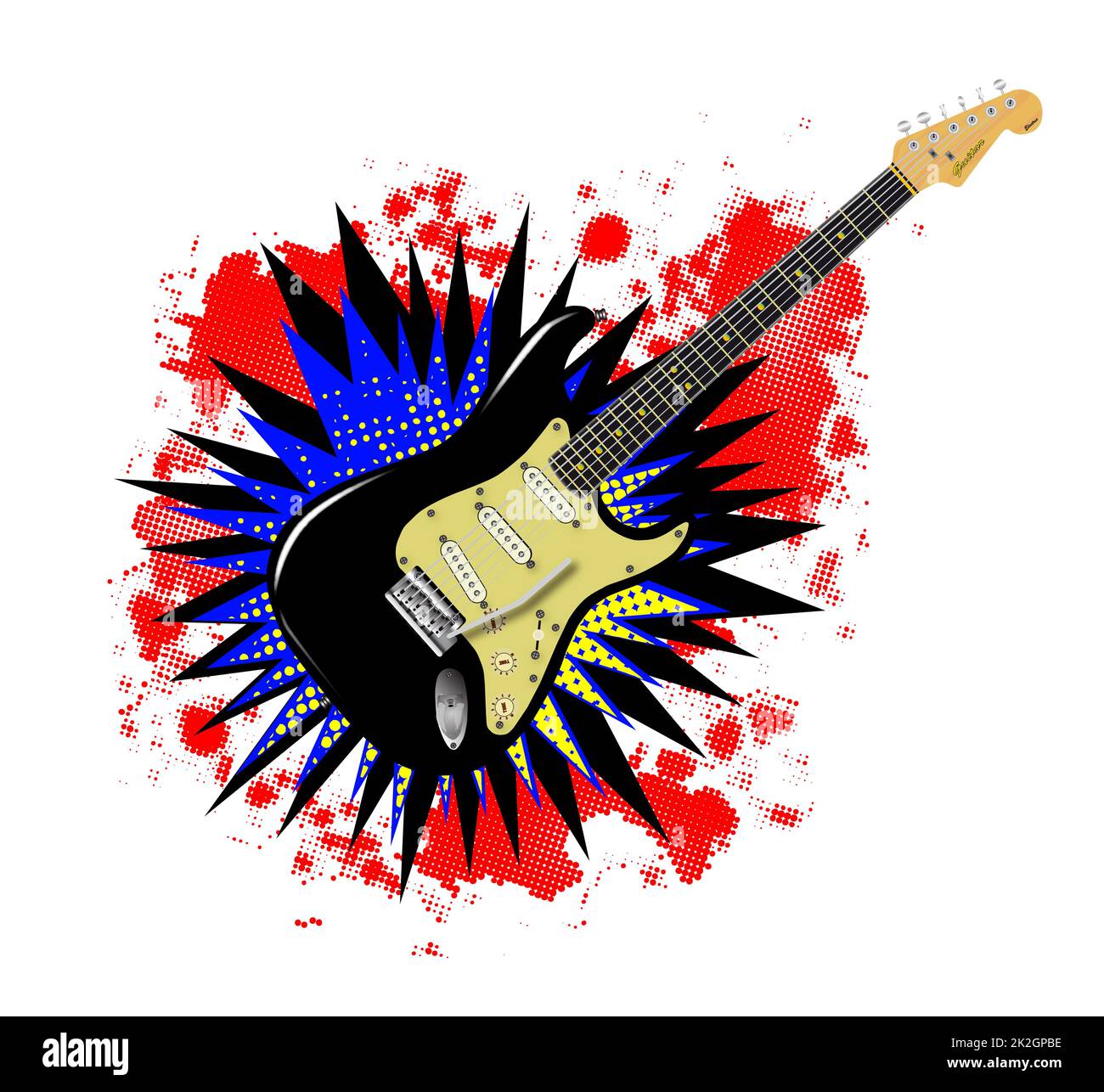 Solid Guitar Cartoon Explosion Stock Photo