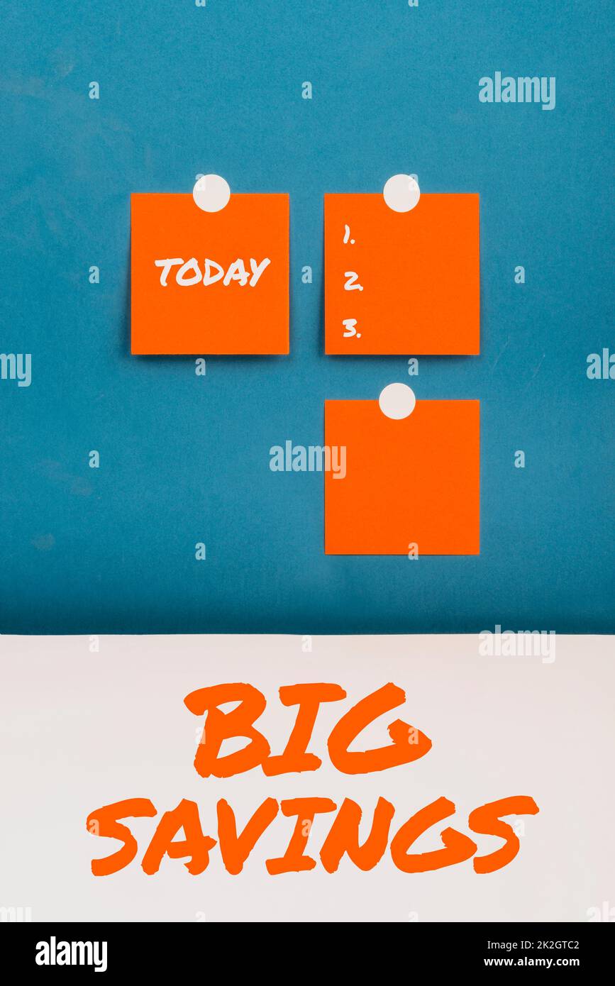 Text caption presenting Big Savings. Business showcase income not spent ...