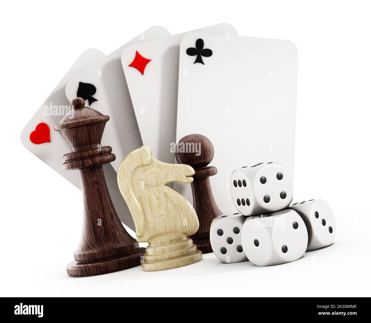 Playing cards set, dice and chess pieces Stock Photo Alamy