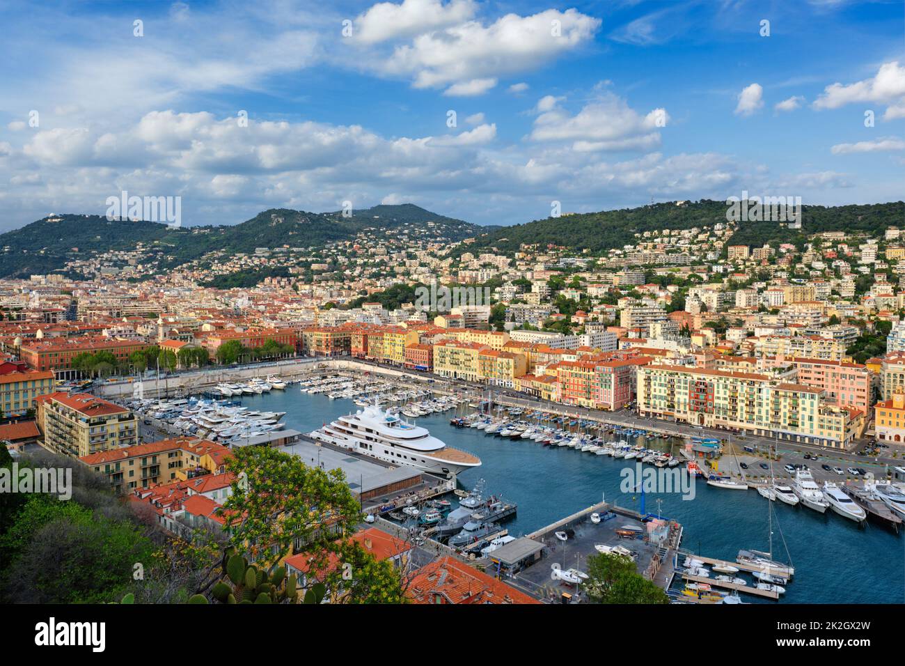 View of Old Port of Nice with yachts, France Stock Photo