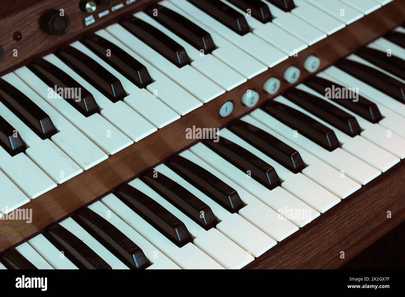 Vintage Double Church Organ in Low Light Stock Photo