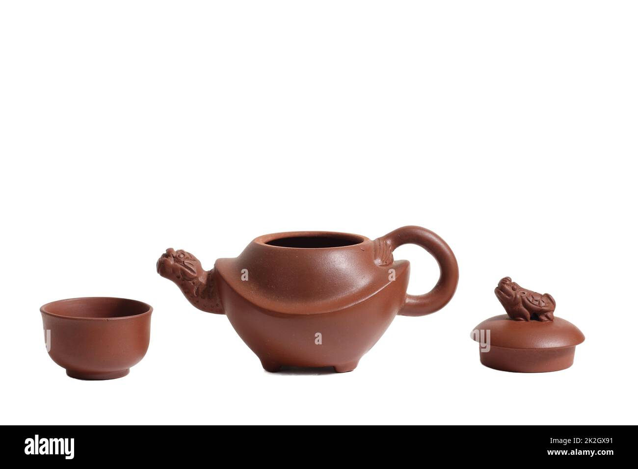 Vintage Asian Tea Pot and Cups Isolated on White Background Stock Photo