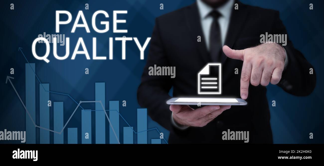 Text showing inspiration Page Quality. Word Written on Effectiveness of a website in terms of appearance and function Stock Photo