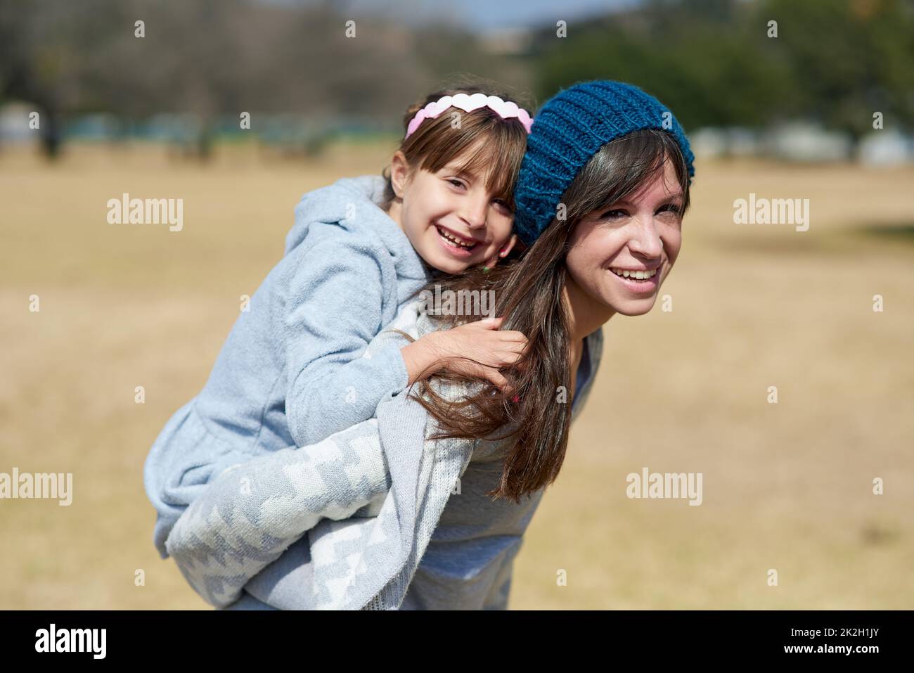 Being together is all that matters. Portrait of a mother and daughter bonding together at the park. Stock Photo