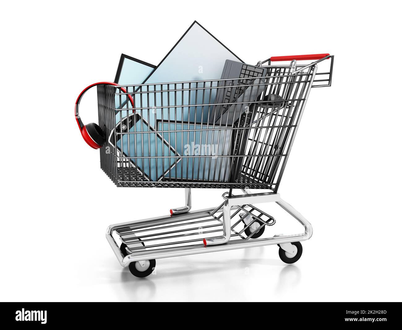 Electronic equipment inside the shopping cart Stock Photo