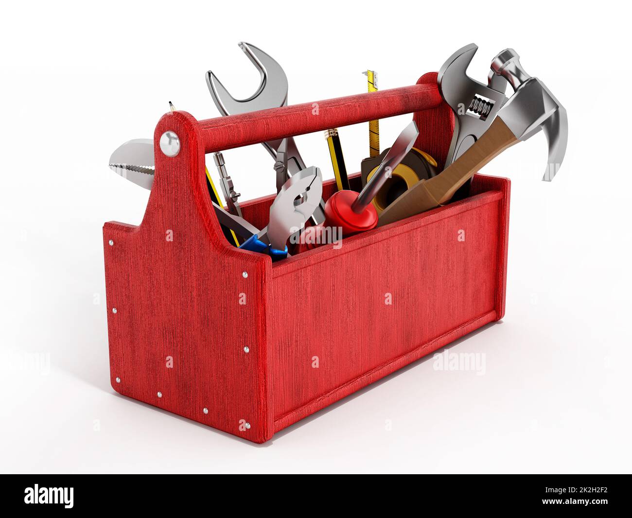 Red toolbox full of hand tools Stock Photo Alamy