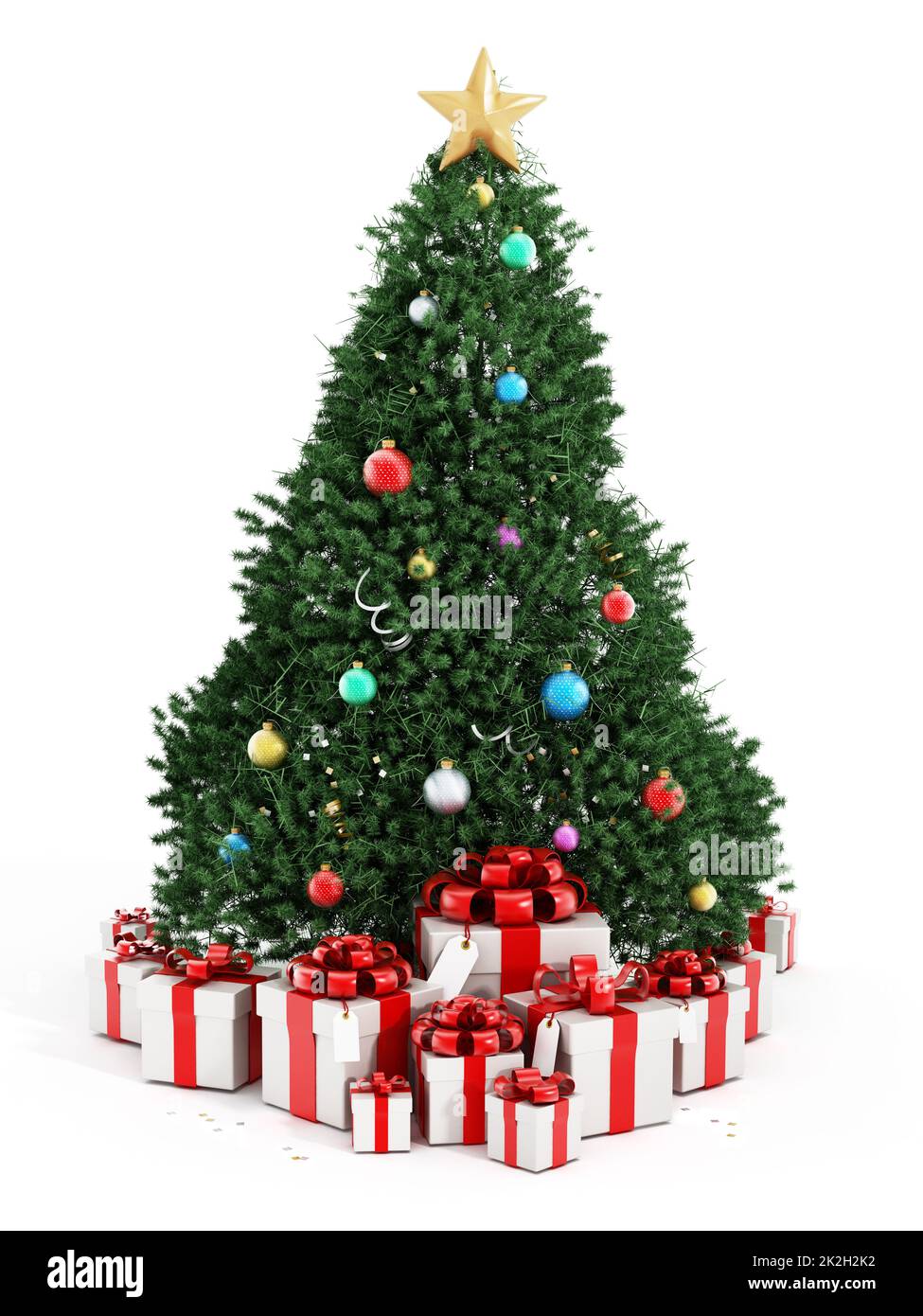 Christmas tree and giftboxes isolated on white background Stock Photo ...