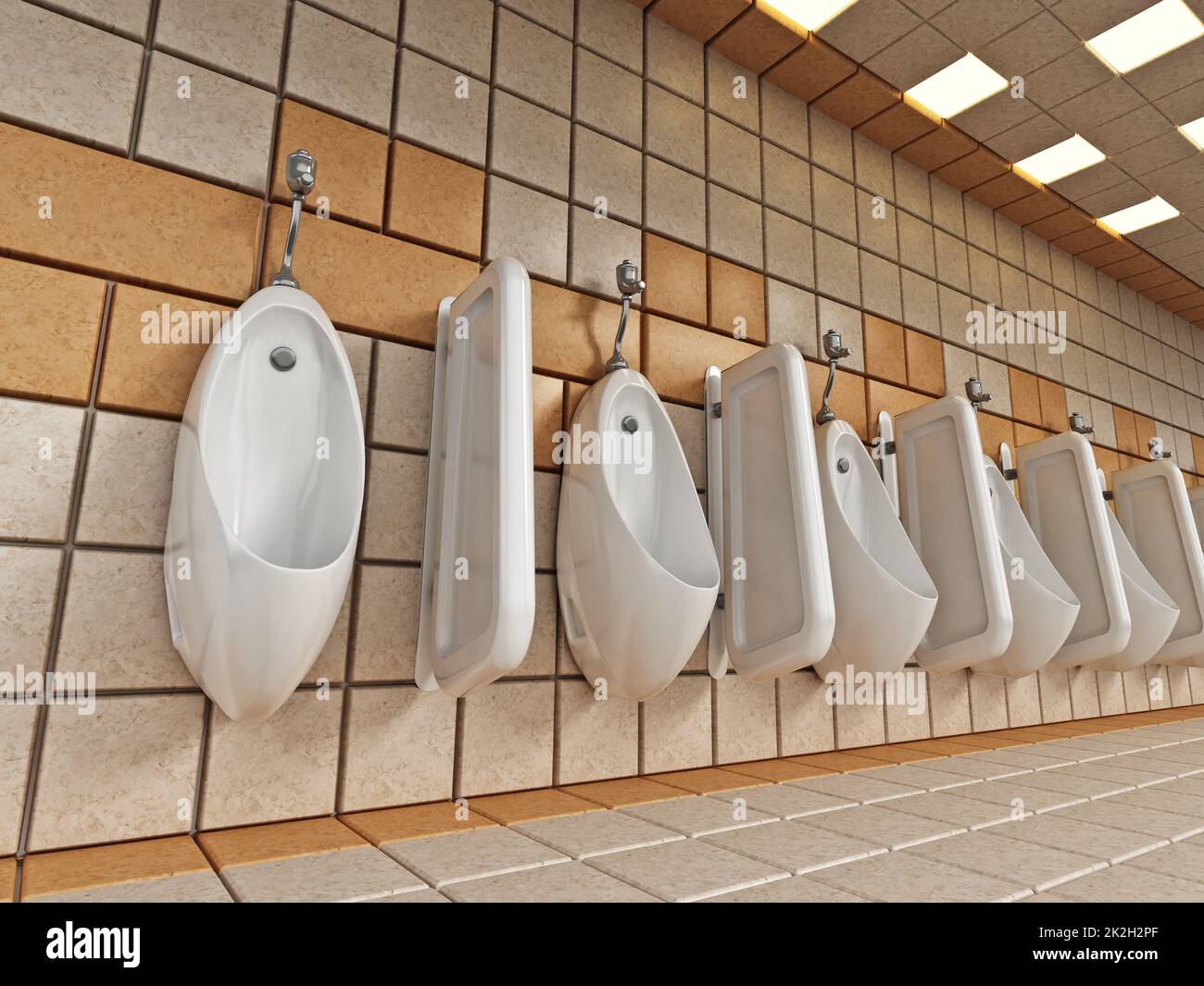 Public restroom with urinals Stock Photo