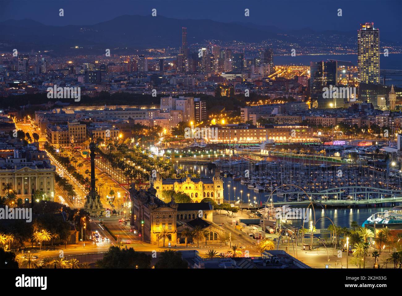 Aerial view of Barcelona city and port with yachts Stock Photo - Alamy