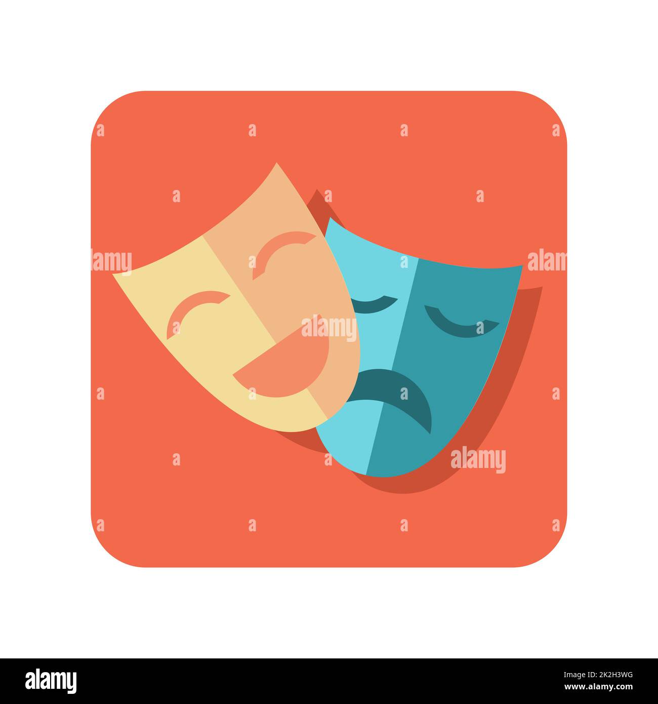 Abstract button icon theater mask laughter and grief on a white ...