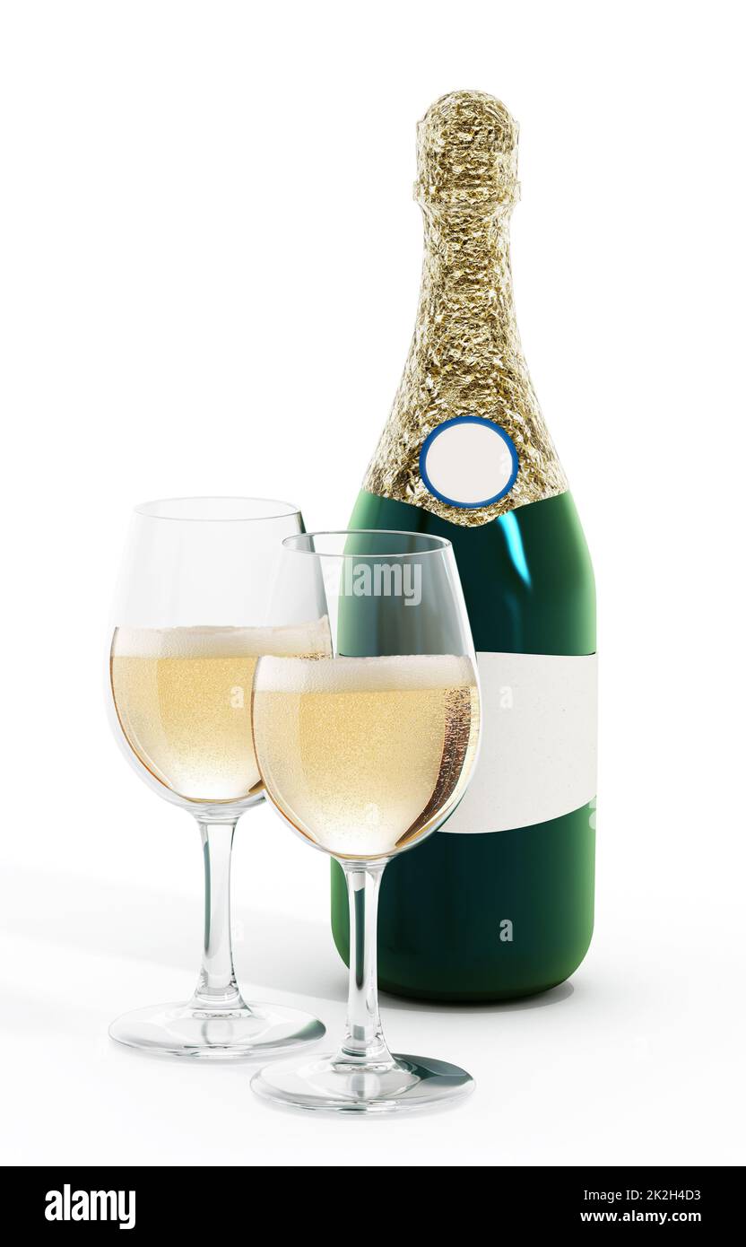 Champagne bottle and glasses Stock Photo Alamy