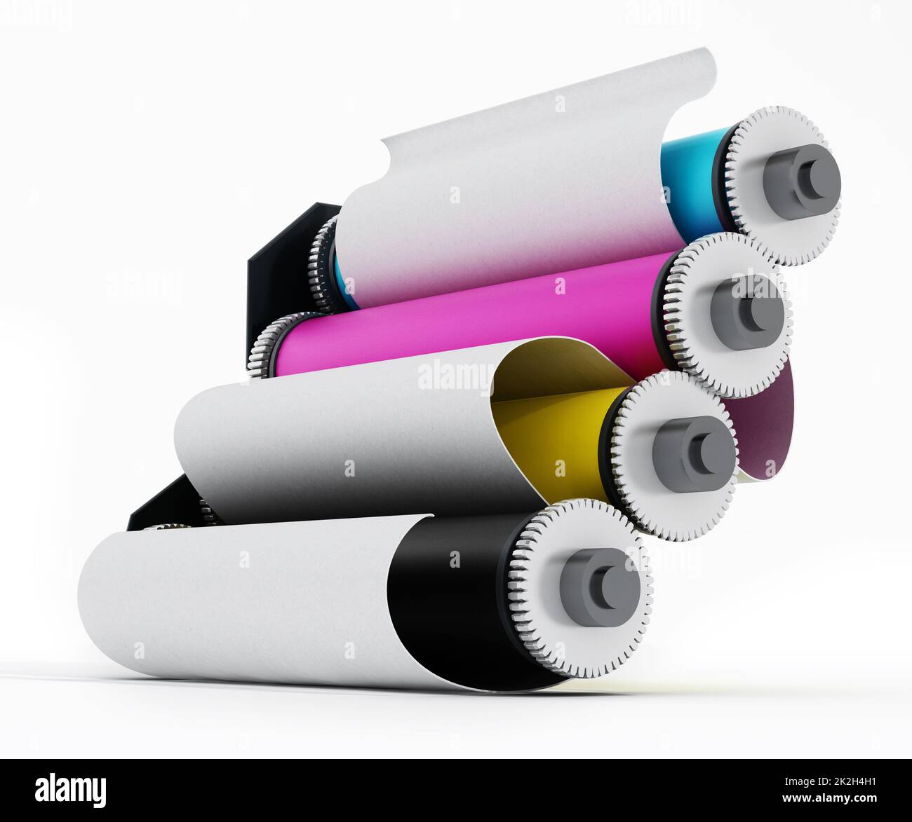 Rolled paper inside cmyk printing cylinders stock photo alamy