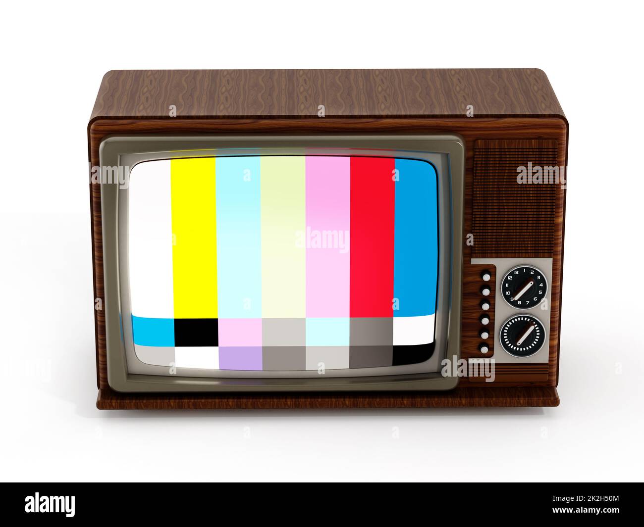 Old analogue television with test screen. 3D illustration Stock Photo
