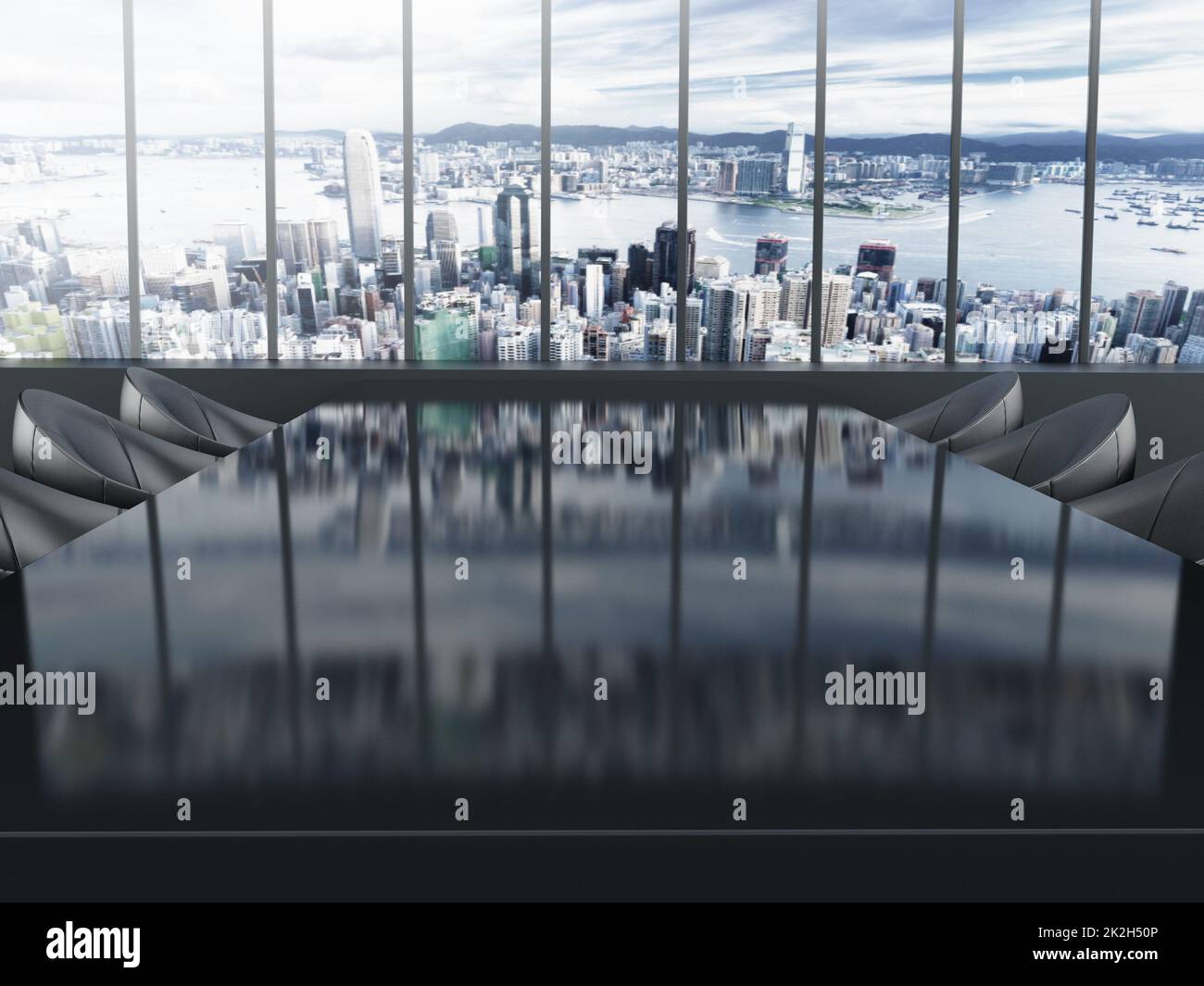 Boardroom table with city background. 3D illustration Stock Photo Alamy