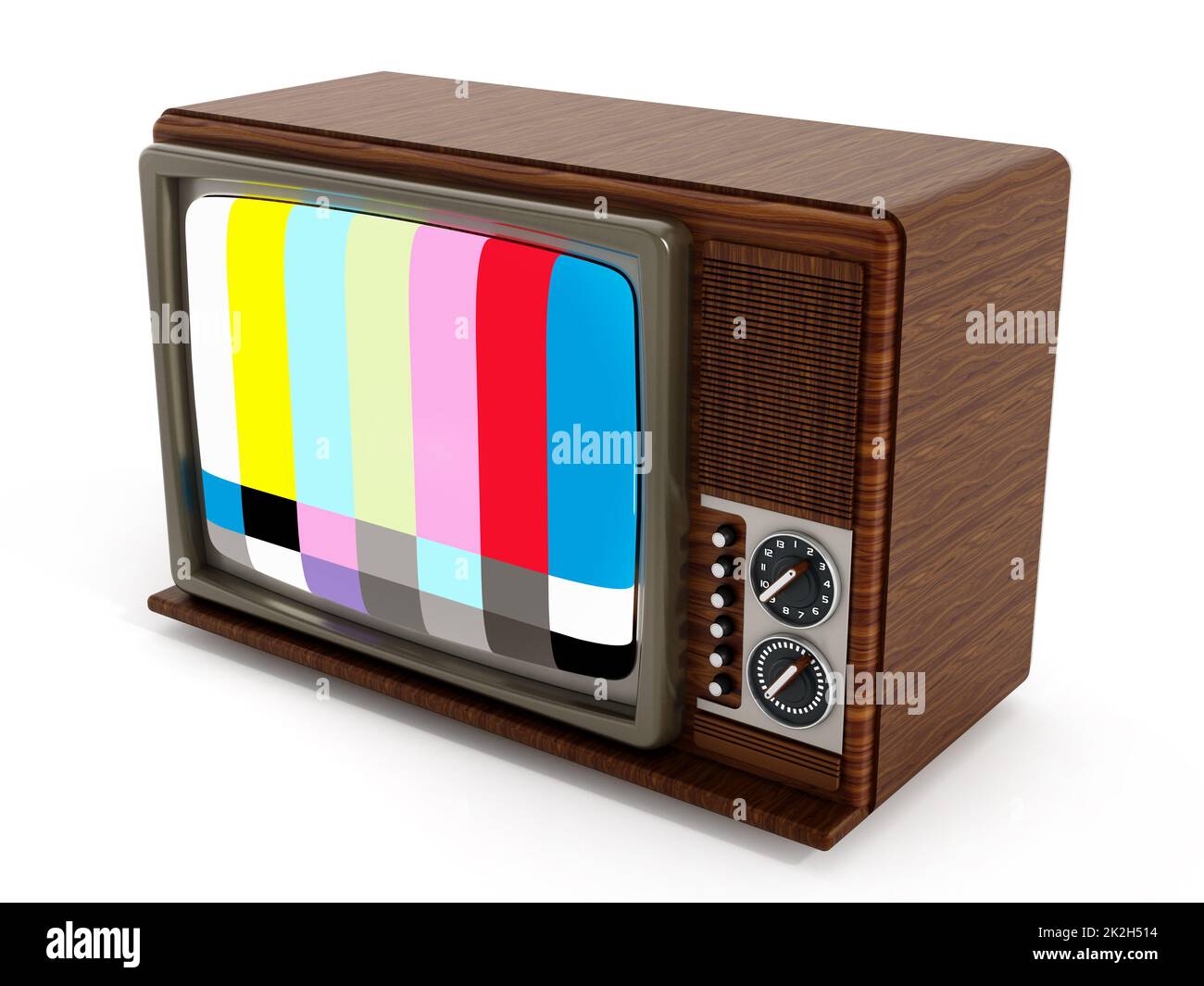 Old analogue television with test screen. 3D illustration Stock Photo
