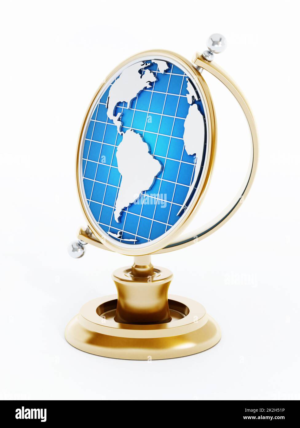 Golden trophy with earth map. 3D illustration Stock Photo