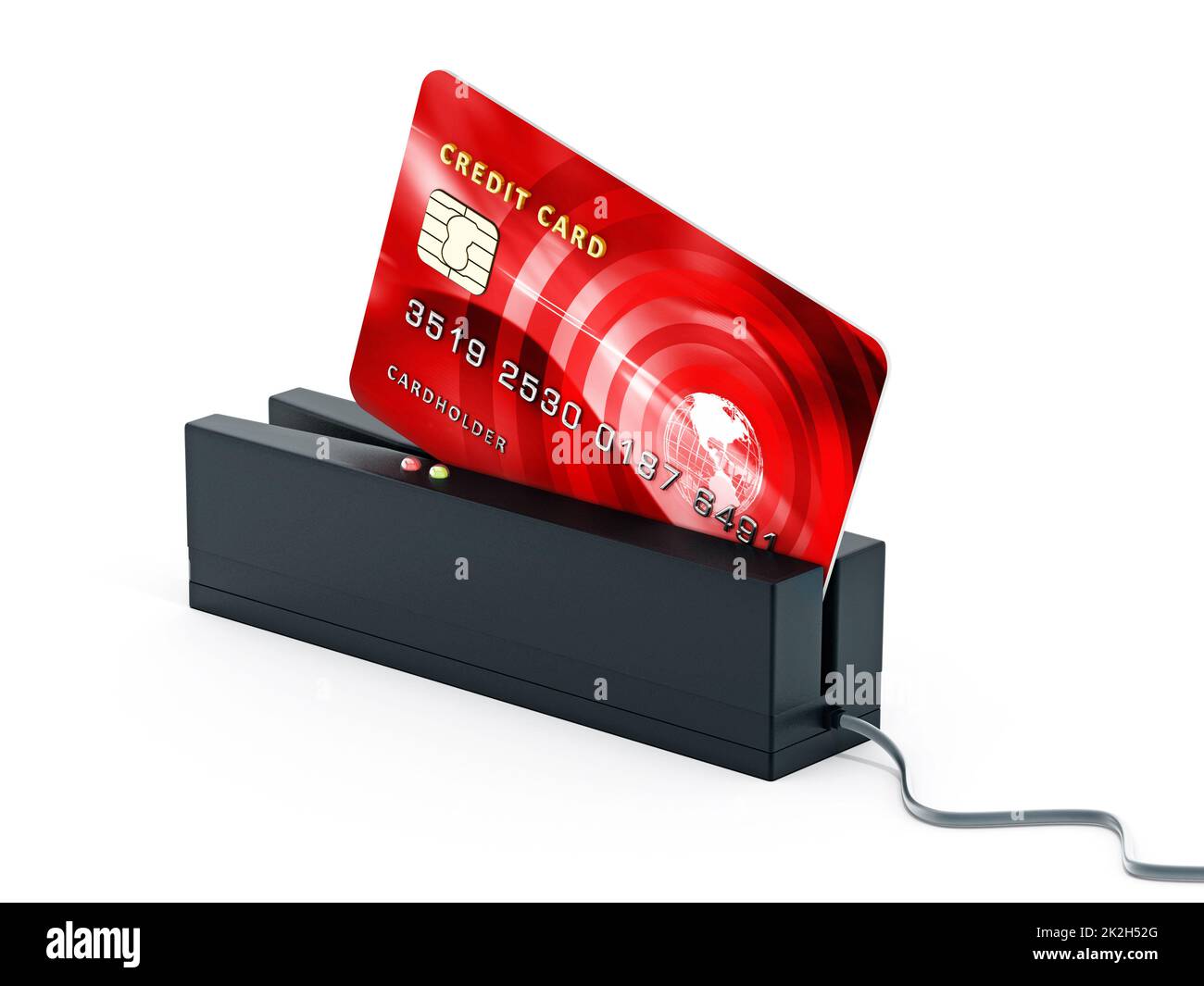 Red credit card on POS terminal. 3D illustration Stock Photo