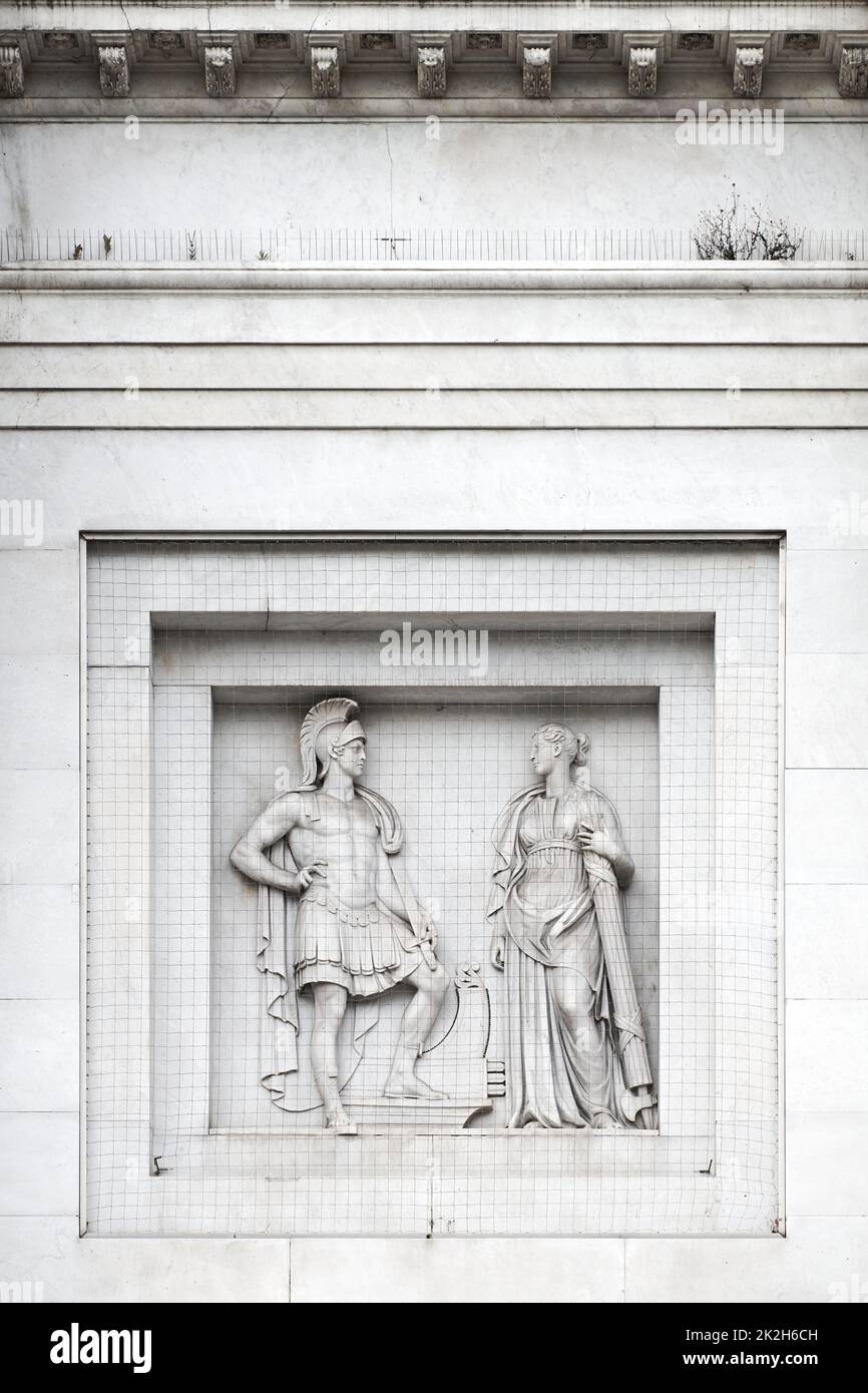Sculpture on the Marble Arch, at the junction of Park Lane and Oxford Street, London, England. Stock Photo